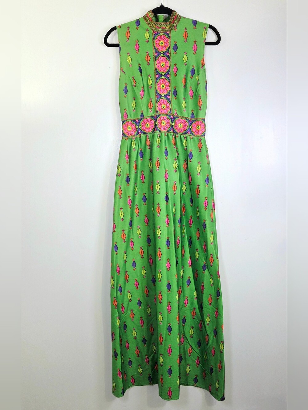 VINTAGE 70'S EMILIO BORGHESE ROMA MOCK NECK PRINTED MAXI DRESS.